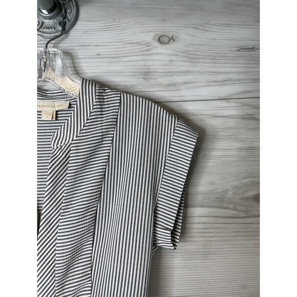 Monteau Los Angeles Shirt Womens Small Black White Striped Peplum V-Neck Casual - Picture 3 of 10